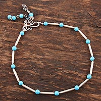 Sterling silver anklet, 'Sky' - Sterling Silver and Recon Turquoise Indian Anklet Jewelry