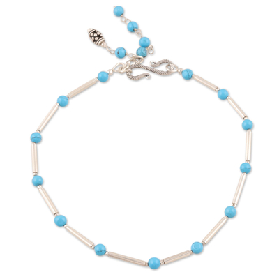Sterling silver anklet, 'Sky' - Sterling Silver and Recon Turquoise Indian Anklet Jewelry