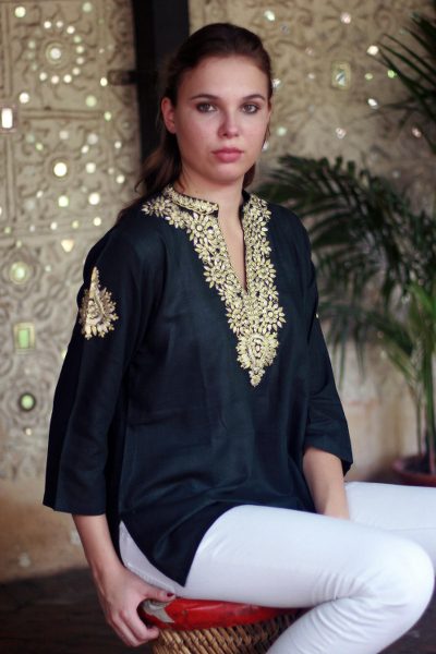 Cotton tunic, 'Mughal Enchantment' - Cotton tunic