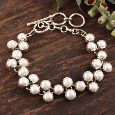 pulsera de eslabones de perlas - Joyería nupcial hecha a mano Pulsera de perlas y plata esterlina