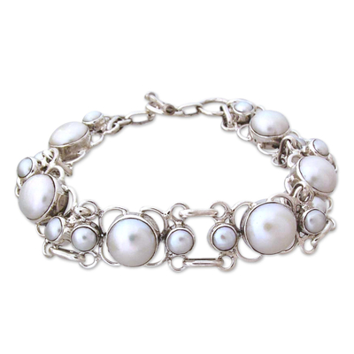 Pearl link bracelet, 'Pure Clarity' - Pearl Bracelet Handcrafted in Sterling Silver Bridal Jewelry
