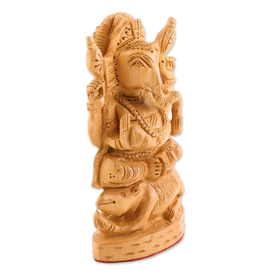 Wood statuette, 'Ganesha's Mouse' - Wood statuette