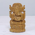 Wood statuette, 'Happy Ganesha'