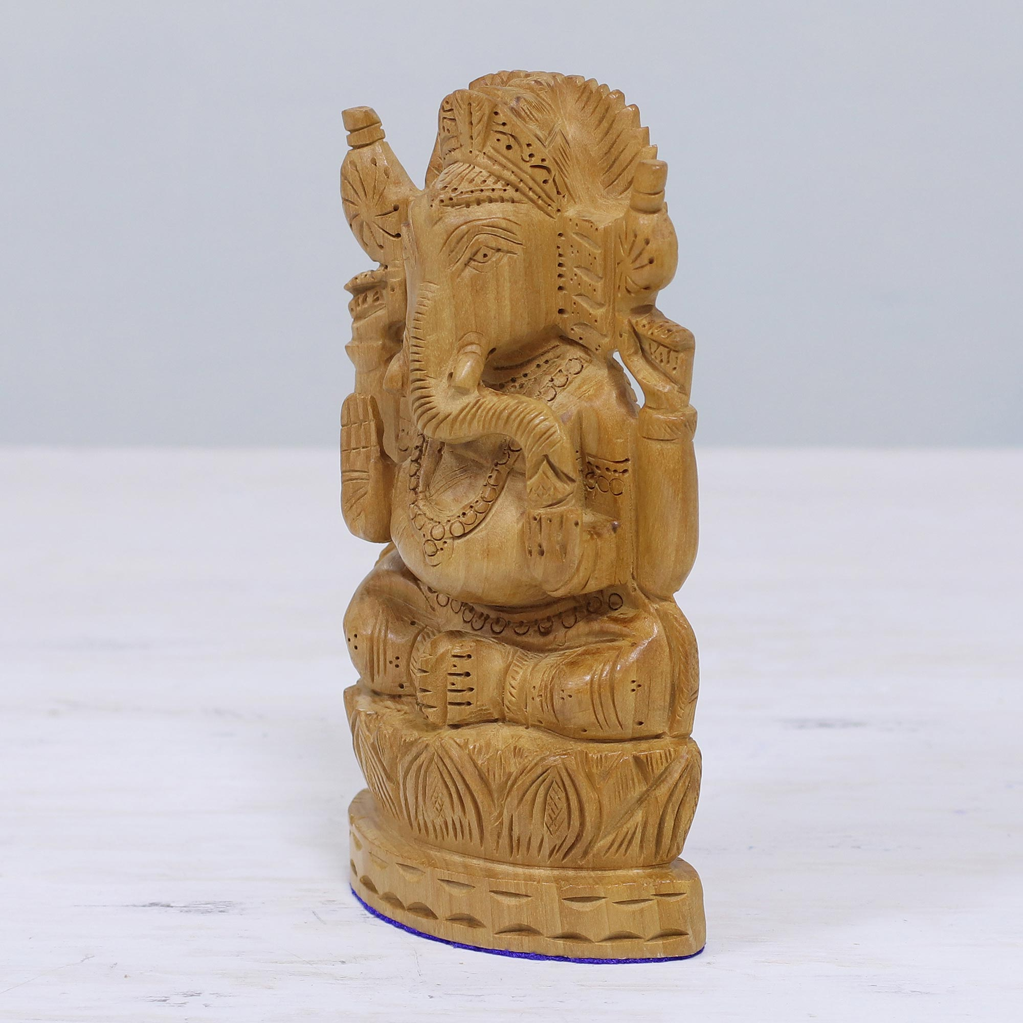 Wood statuette - Happy Ganesha | NOVICA