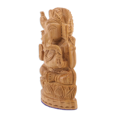 Wood statuette, 'Happy Ganesha' - Wood statuette