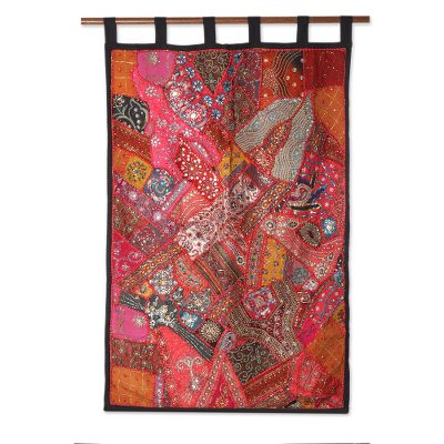 Cotton patchwork wall hanging, 'Autumn Splendor' - Cotton Wall Hanging Gujarati Wall Art Embellised