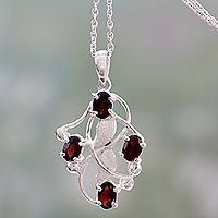 Garnet pendant necklace, 'Fire Berries' - Artisan Crafted Silver and Garnet Pendant Necklace
