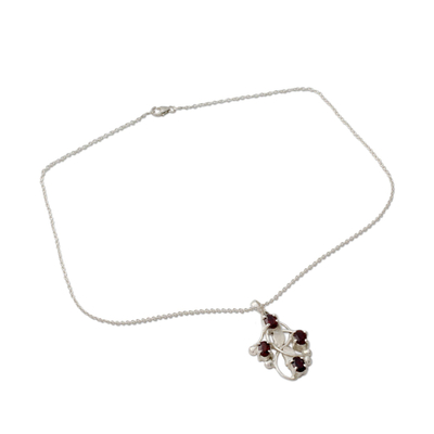 Garnet pendant necklace, 'Fire Berries' - Artisan Crafted Silver and Garnet Pendant Necklace
