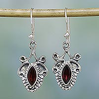 Garnet dangle earrings, 'Romantic' - Sterling Silver and Garnet Earrings from India Jewelry