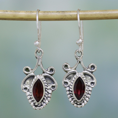 Sterling Silver and Garnet Earrings from India Jewelry - Romantic | NOVICA