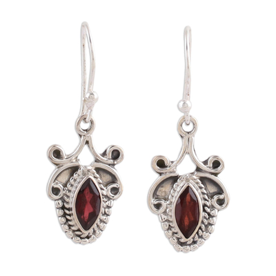 Garnet dangle earrings, 'Romantic' - Sterling Silver and Garnet Earrings from India Jewelry