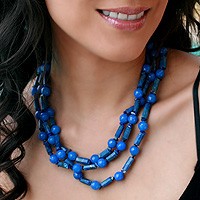 Lapis and chalcedony strand necklace,