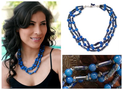 Lapis and chalcedony strand necklace, 'Ocean Moods' - Lapis and chalcedony strand necklace