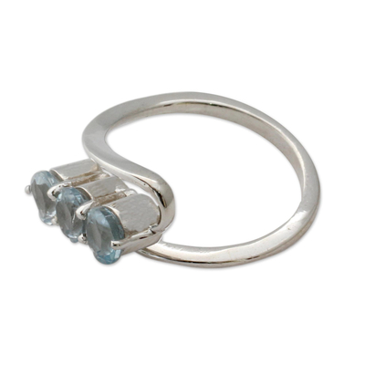 Blue topaz 3-stone ring, 'Celestial Trio' - Handcrafted Blue Topaz Three-Stone Silver Ring