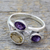 Amethyst and citrine 3-stone ring, 'Mystical Alliance' - Amethyst and Citrine 3 Stone Sterling Silver Ring from India