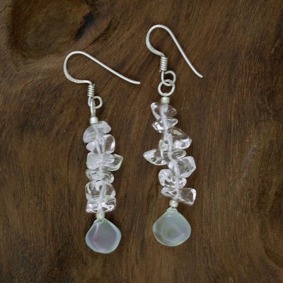 Quartz and chalcedony earrings, 'Icicles' - Hand Crafted Quartz and Chalcedony Earrings from India