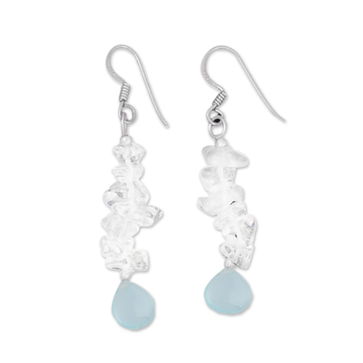 Quartz and chalcedony earrings, 'Icicles' - Hand Crafted Quartz and Chalcedony Earrings from India