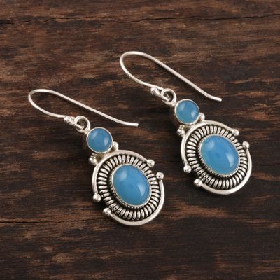 Chalcedony dangle earrings, 'Ocean Mystique' - Artisan Crafted Sterling Silver and Chalcedony Earrings