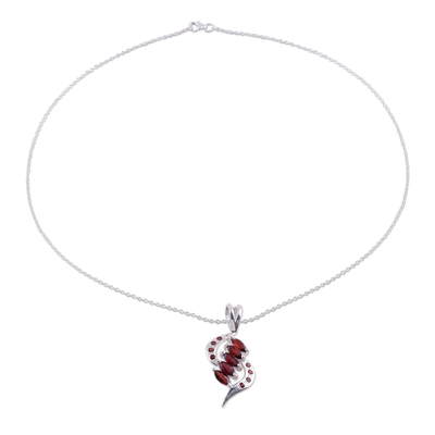 Garnet pendant necklace, 'Crimson Twirl' - Garnet in Sterling Silver Necklace Fair Trade Jewellery