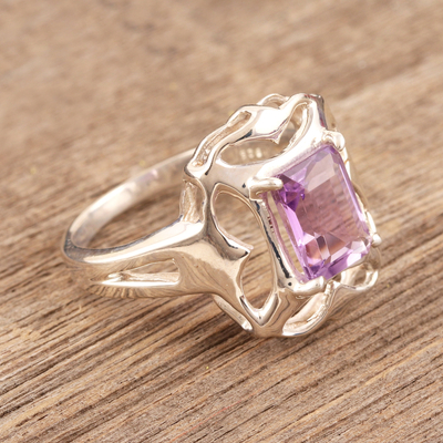 Amethyst cocktail ring, 'Reverie' - Silver and Amethyst Ring