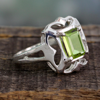 Sterling Silver Single Stone Peridot Ring - Reverie | NOVICA