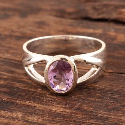Amethyst solitaire ring, 'Gentle Kiss' - Amethyst solitaire ring