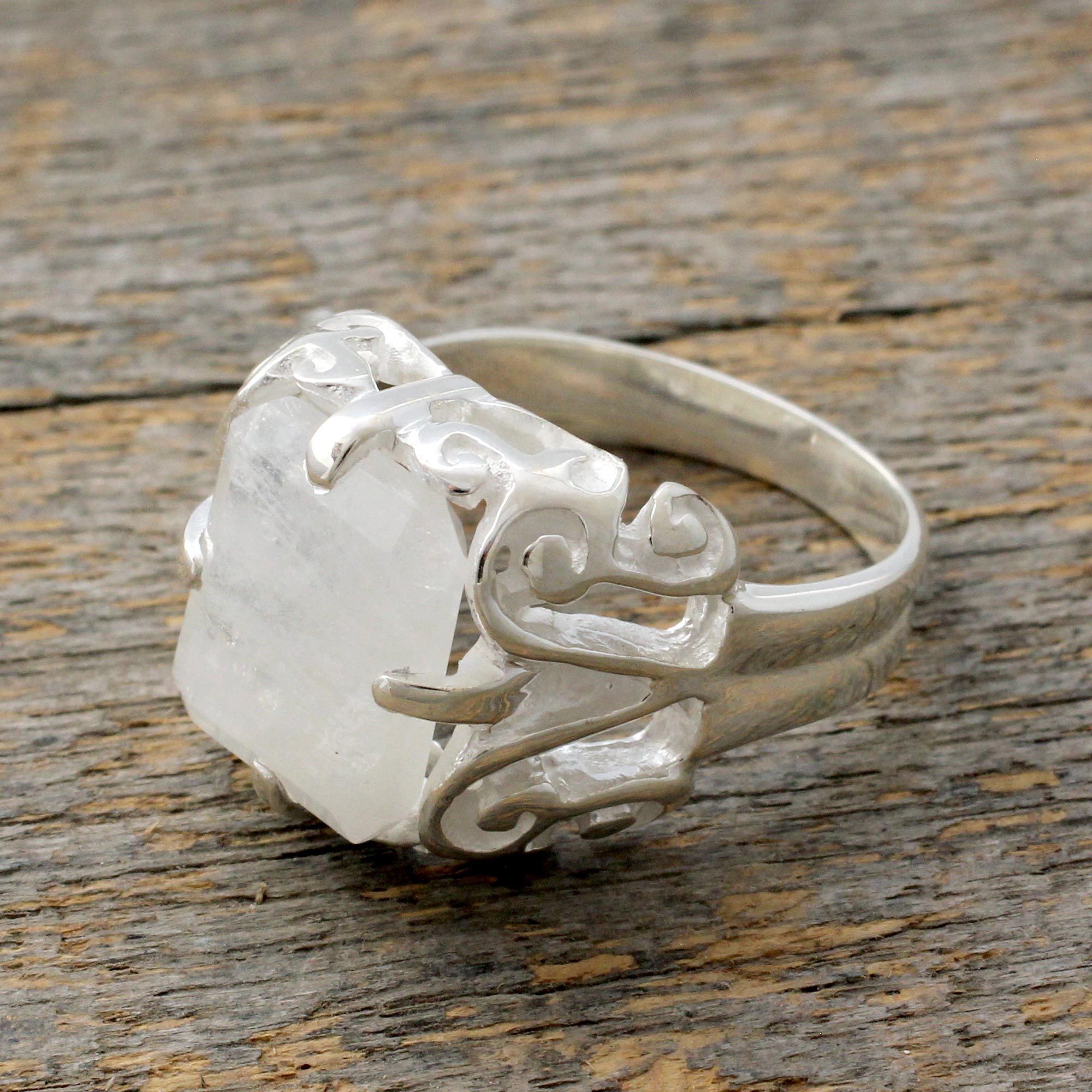 NOVICA Rainbow Moonstone .925 Sterling Silver Ring Shine Through the Mist