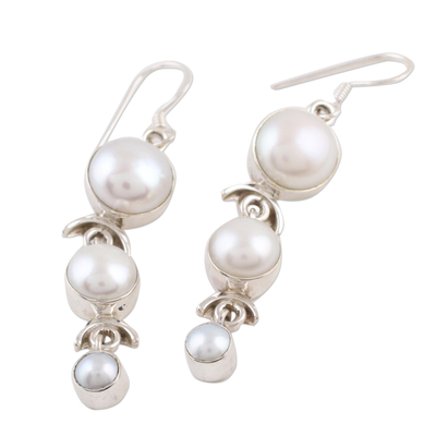 Pendientes colgantes de perlas - Pendientes de perlas joyería nupcial de plata de ley hecha a mano