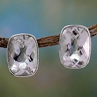Quartz stud earrings, 'Crystal Mirror' - Quartz Button Earrings