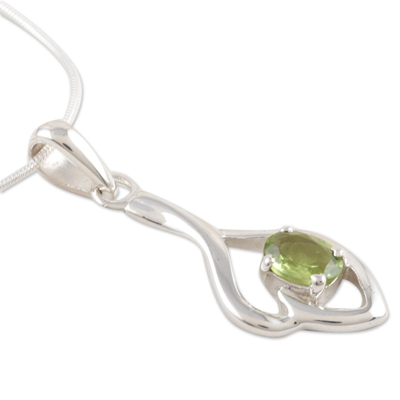 Peridot pendant necklace, 'Shy' - Sterling Silver and Peridot Necklace