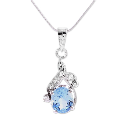 Sterling Silver Necklace Cubic Zirconia Blue Handmade