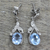 Blue topaz dangle earrings, 'Dazzling Dew' - Handcrafted Sterling Silver Blue Topaz Earring Floral Jewelr (image 2c) thumbail