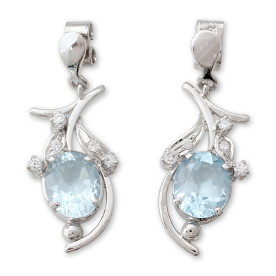 Blue topaz flower earrings, 'Scintillating Bouquet' - Hand Crafted Silver and Blue Topaz Earrings