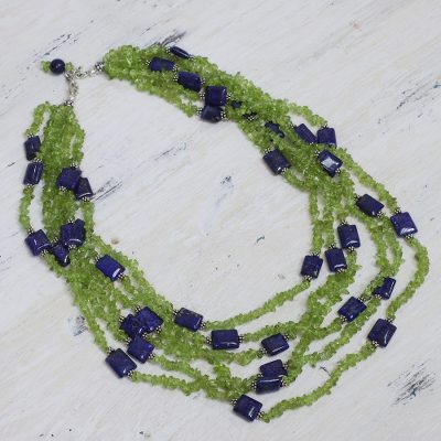 Peridot and lapis lazuli torsade necklace, 'Spring Harmony' - Peridot and lapis lazuli torsade necklace