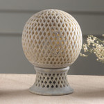 Soapstone candleholder, 'Lattice Globe' - Jali Soapstone Candle Holder Handcrafted in India