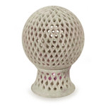 Soapstone candleholder, 'Lattice Globe' - Jali Soapstone Candle Holder Handcrafted in India