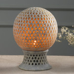Soapstone candleholder, 'Lattice Globe' - Jali Soapstone Candle Holder Handcrafted in India