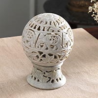 Soapstone candleholder, 'Elephant Parade' - India Hand Carved Soapstone Candle Holder