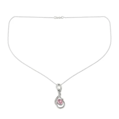 Sterling silver pendant necklace, 'Pink Coquette' - Hand Crafted Sterling Silver Necklace Modern Indian Jewelry