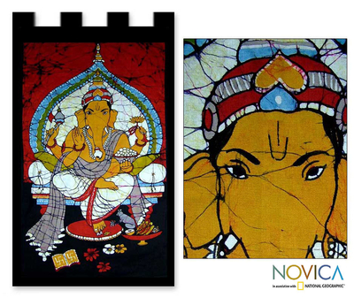 Cotton batik wall hanging, 'Benevolent Ganesha' - Batik Cotton Wall Hanging with Hinduism Theme