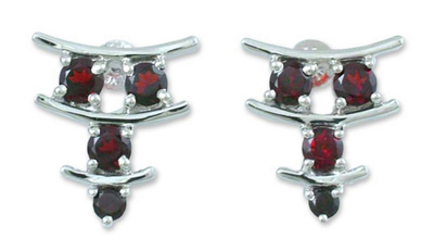 Garnet earrings, 'Scarlet Stars' - Garnet earrings