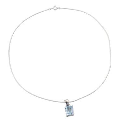 Blue topaz pendant necklace, 'Magic Window' - 3 Carat Blue Topaz Pendant Necklace