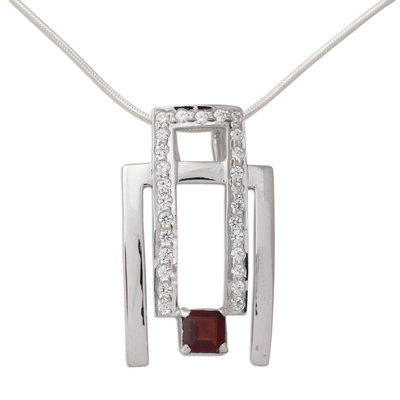 Garnet pendant necklace, 'Harmonious Geometry' - Garnet pendant necklace
