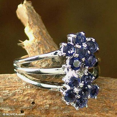 Sterling Silver Cocktail Ring with Iolite Floral Jewelry