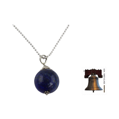 Lapis lazuli pendant necklace, 'Blue Universe' - Hand Made Sterling Silver and Lapis Lazuli Necklace