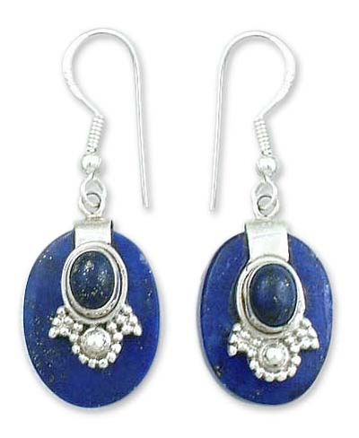 Lapis lazuli earrings, 'Constellations' - Artisan Jewelry Lapis Lazuli and Sterling Silver Earrings