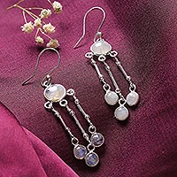 Rainbow moonstone chandelier earrings, 'Dreamer' - Rainbow Moonstone Earrings in Sterling Silver Handmade