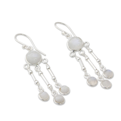 Rainbow moonstone chandelier earrings, 'Dreamer' - Rainbow Moonstone Earrings in Sterling Silver Handmade
