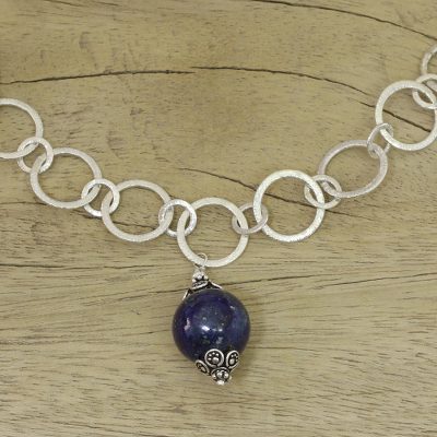 Lapis lazuli link necklace, 'Love Foretold' - Artisan Crafted Sterling Necklace with Lapis Lazuli Pendant
