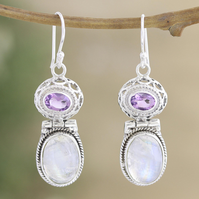 Rainbow moonstone and amethyst earrings, Magic and Mysticism